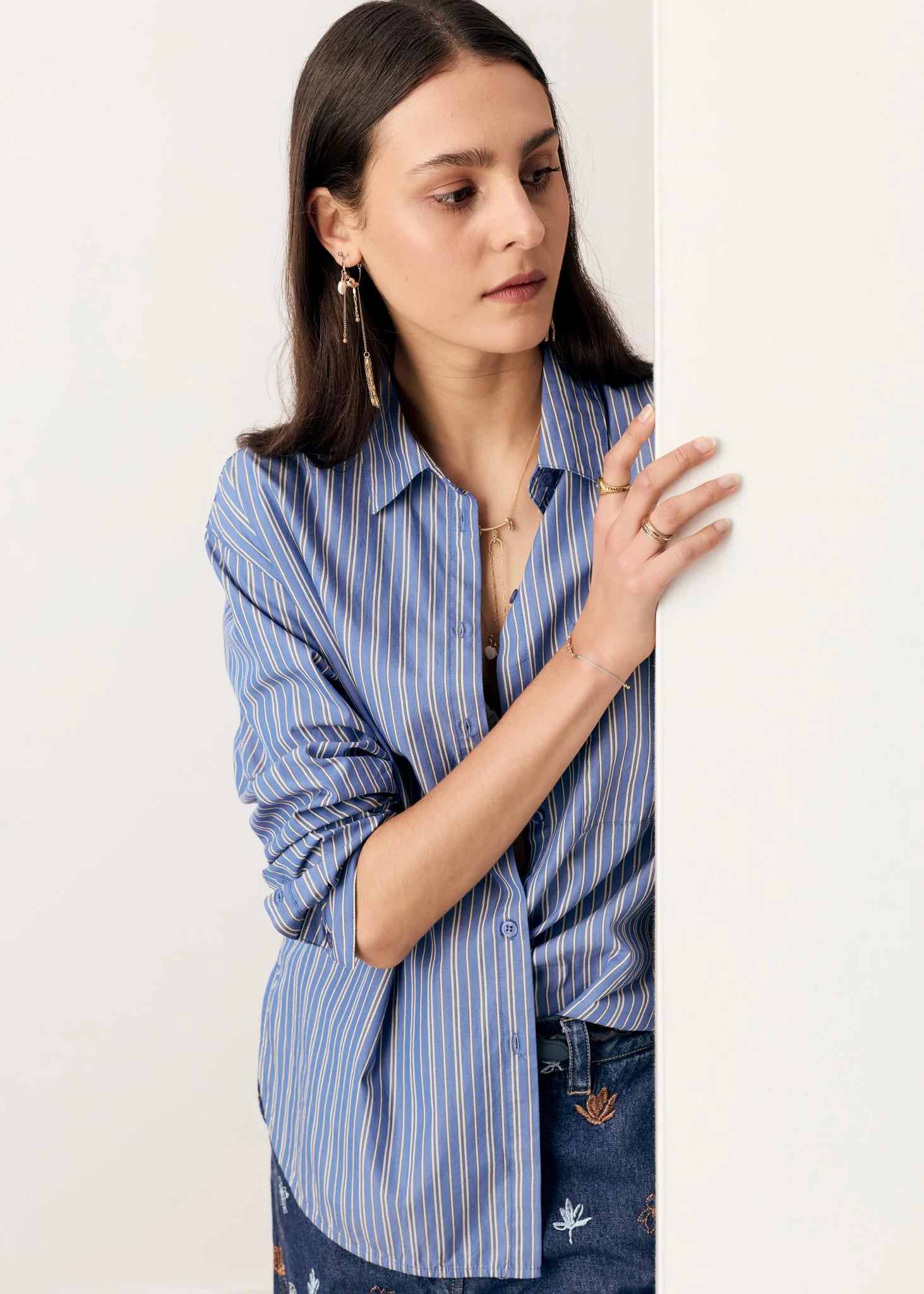 Aubin LS Shirt - Blue/Butter