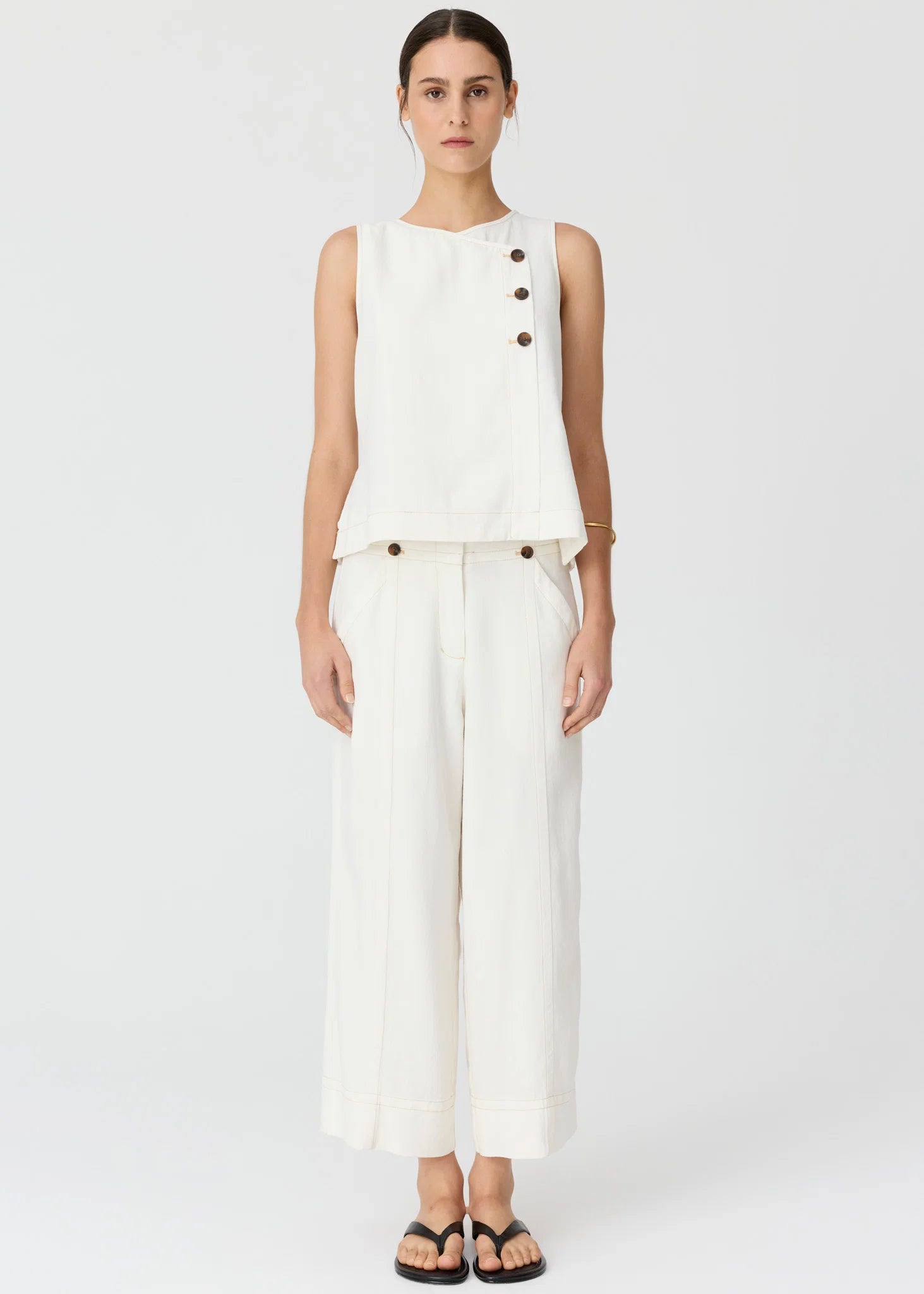Anise Button Tank - Chalk