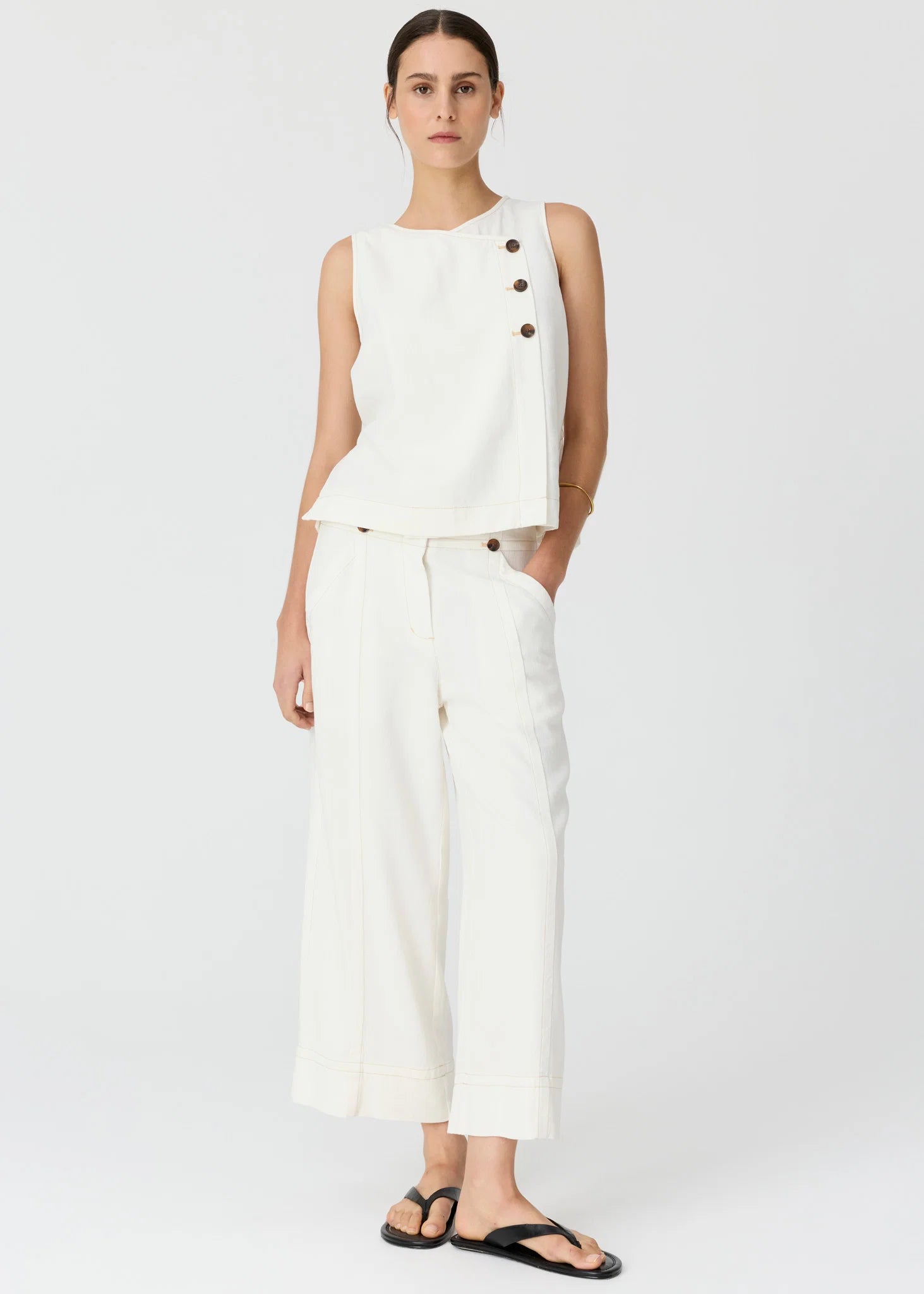 Anise Button Tank - Chalk