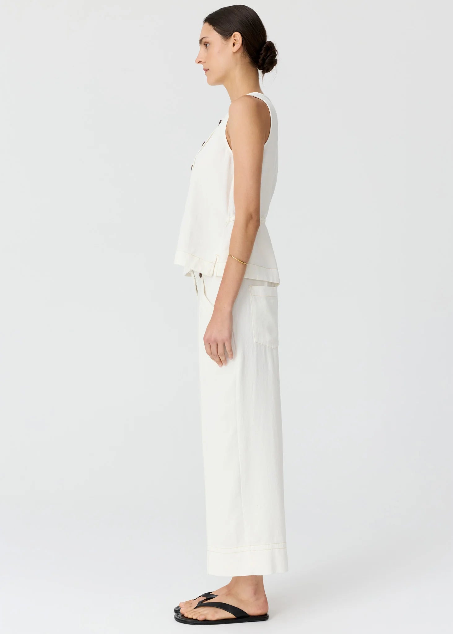 Anise Button Tank - Chalk