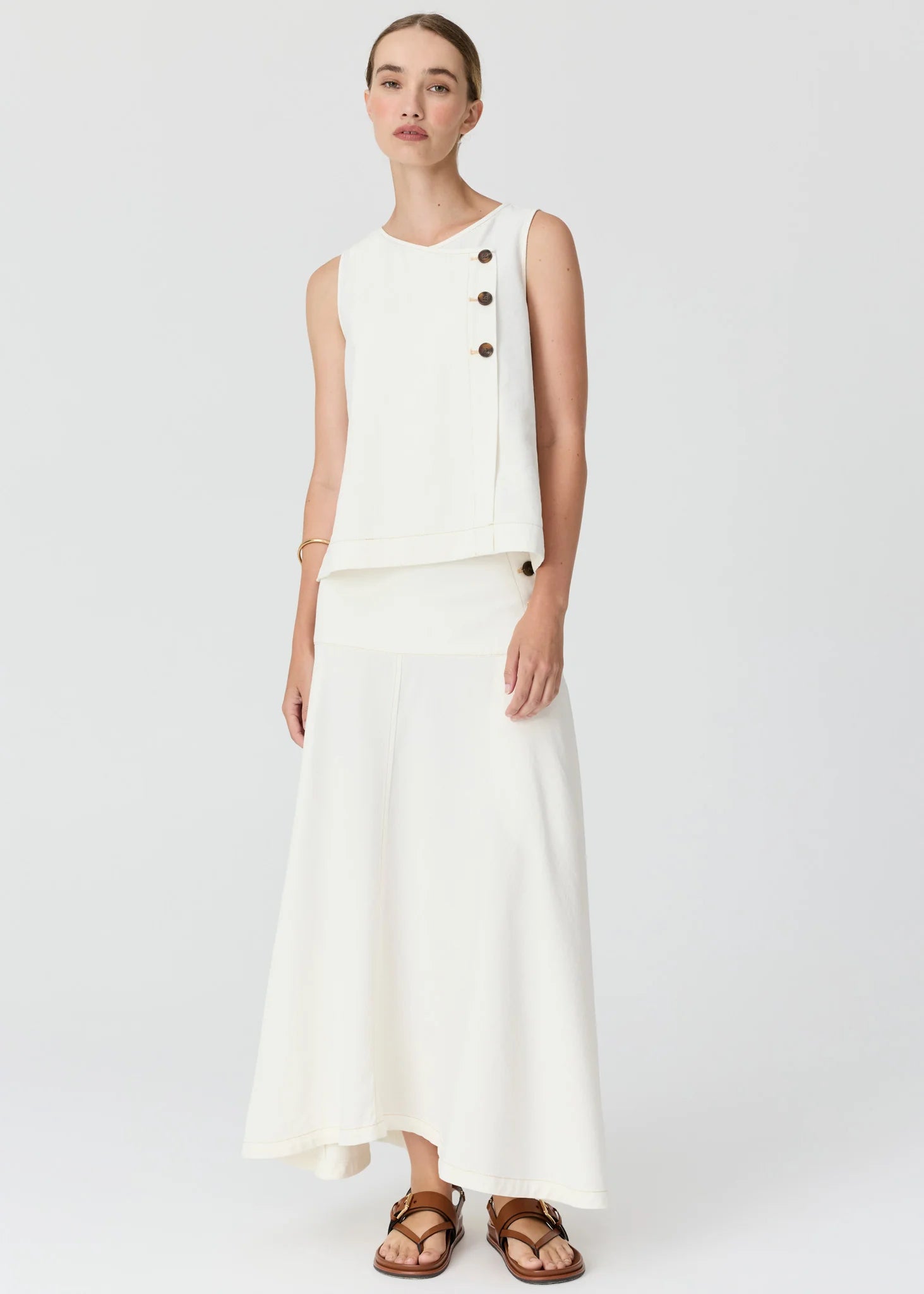 Anise Button Tank - Chalk
