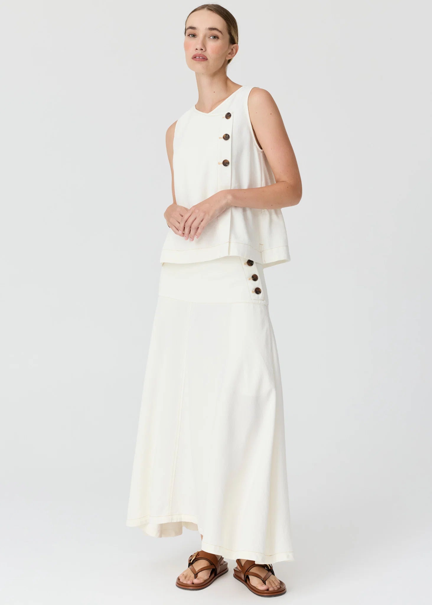 Anise Button Tank - Chalk