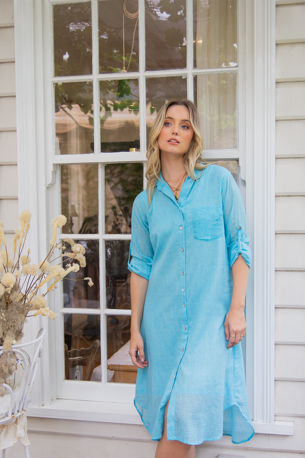 Hailey Shirtdress - Blue Curacao