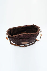 Leather Trim Raffia Mini - Cocoa