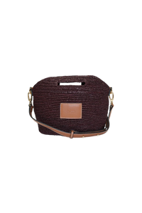 Leather Trim Raffia Mini - Cocoa