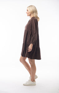 ORIENTIQUE Layered Cord dress - Brown